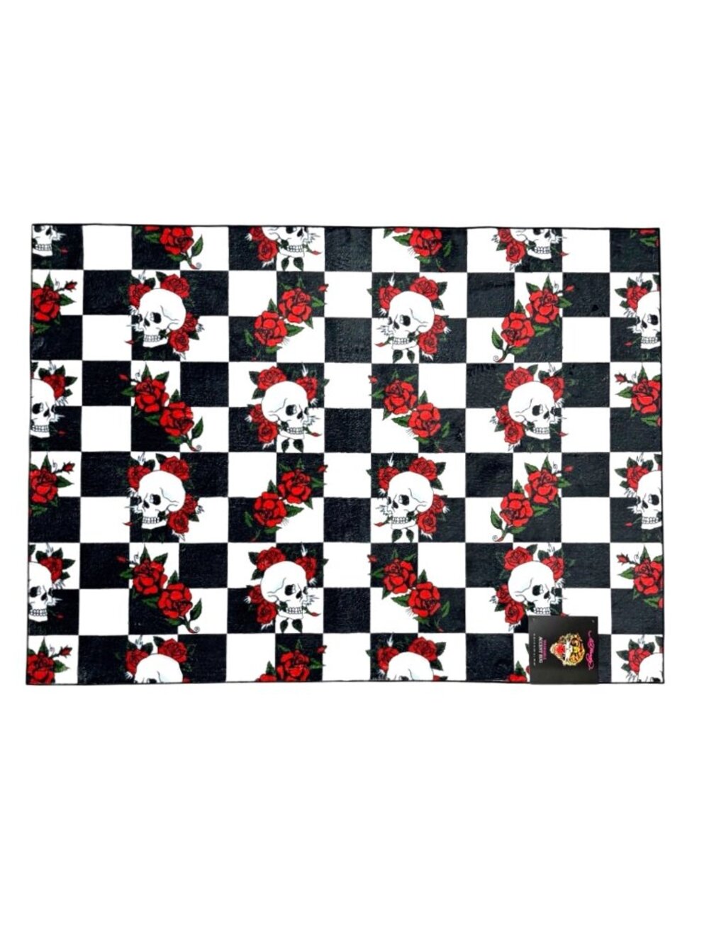 Ed Hardy Skull Roses Checkered Washable Medium/Large Accent Rug | NEW